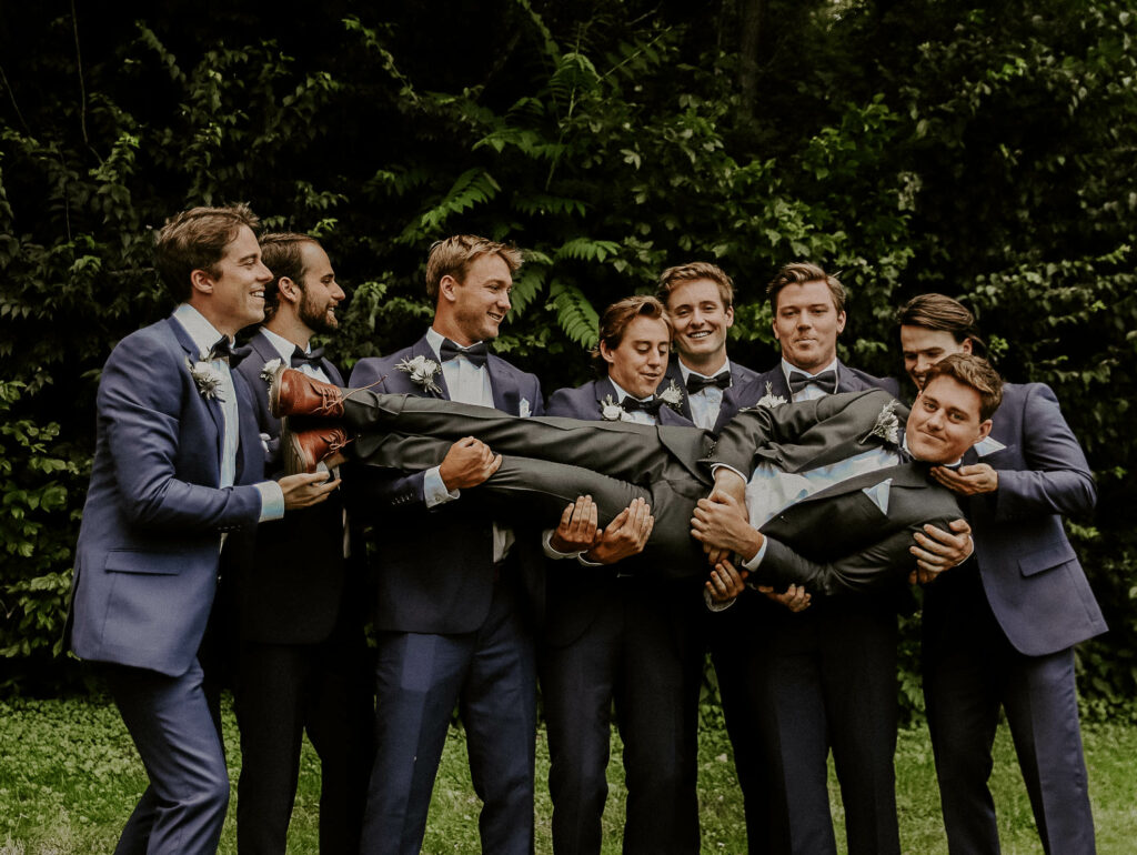 Groom and groomsmen in custom suits