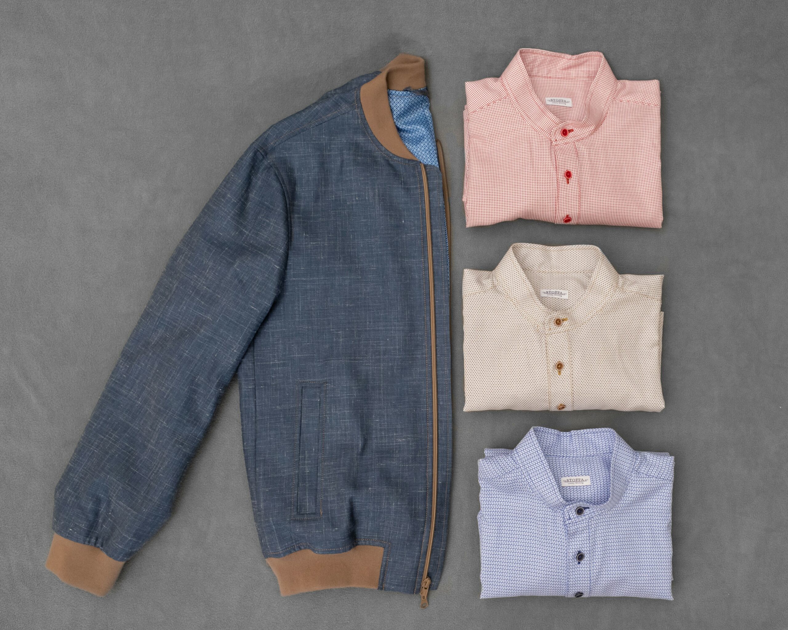 Wool Linen Custom Made Bomber Jacket pairs well with a variety of shirt colors and is a perfect layering piece for Spring and Summer