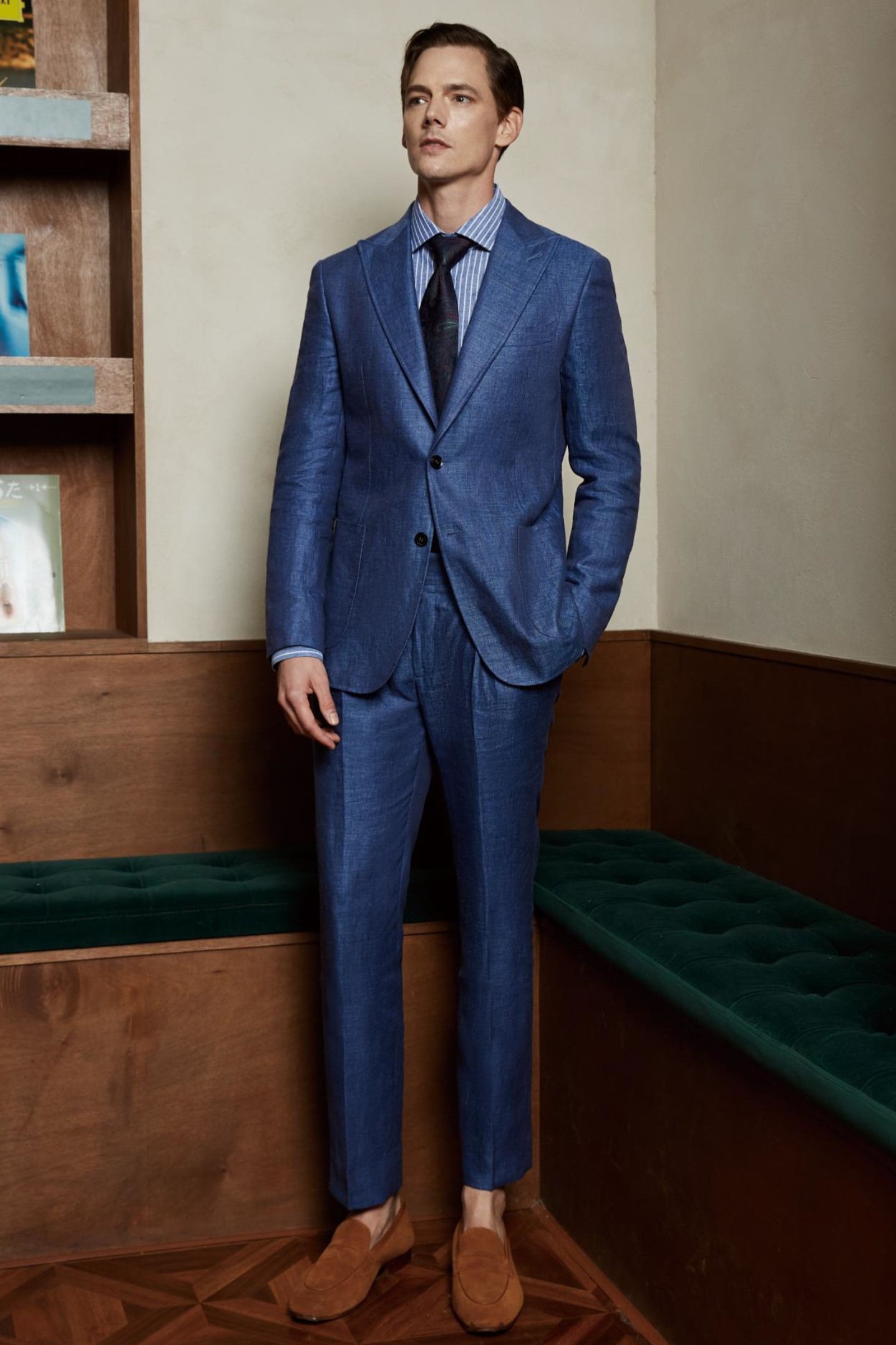 Blue 100% Linen Twill Weave Custom Suit by AlphaSuit Custom Clothier