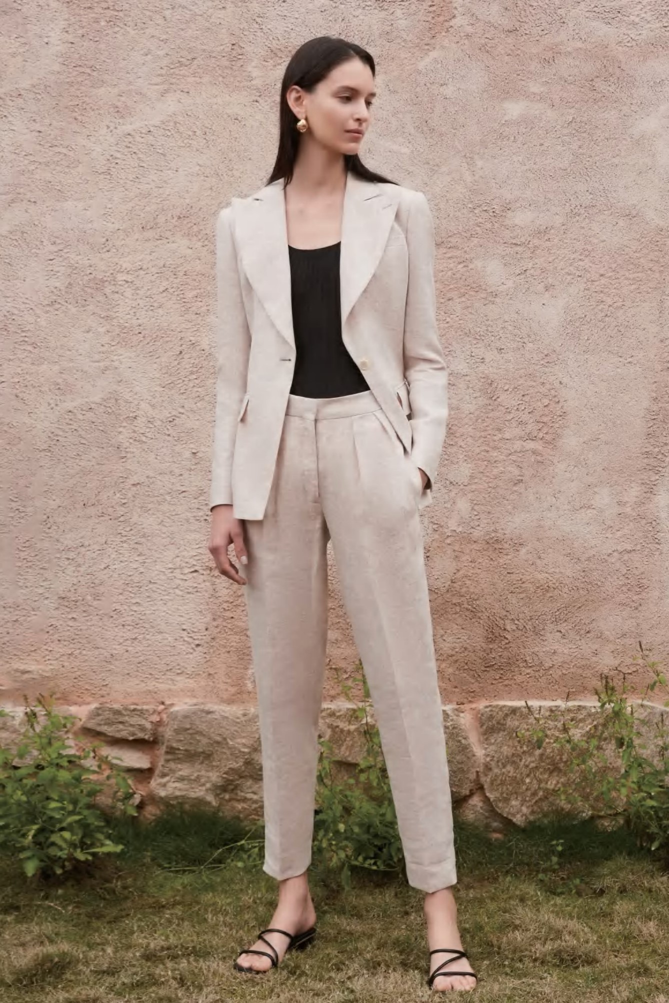 100% Linen Beige Women's Custom Suit